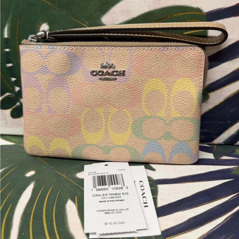 Coach Pastel Rainbow Corner Zip Wristlet NWT
